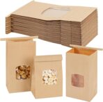 Moretoes 100pcs Small Bakery Cookie Bags with Window, Brown Kraft Paper Bags for Homemade Bread Cookie, 3.5x2.2x6.7in Tin Tie Tab - Image 2