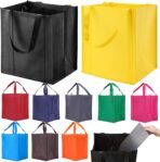 NERUB 10 Pack Reusable Reinforced Handle Grocery Bags - Heavy Duty Large Shopping Totes with Thick Plastic Bottom can hold 40 lbs - Image 2