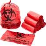 No Leak, Hospital Grade Biohazard Waste Bags 150 Pk. 10 Gallon, 24" Red Trash Liner With Hazard Symbol For Infectious Waste Disposal - Image 2
