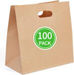 PAICUIKE 100 Pcs 11x6x11 Brown Kraft Paper Bags with Handle - Tote Grocery Bags Bulk for Restaurant, Bakery, Retail, Takeout - Image 2