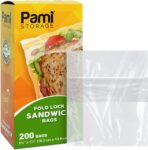 PAMI Fold Top Sandwich Bags [200 Pieces], Disposable Plastic Sandwich Bags No Zipper, Easy Open Fold Top Baggies for Lunch, Snacks, Fruits - Image 2