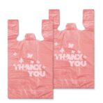 PINK Thank you bags, 100PCS T shirt bags, To Go Bags,Grocery bags, Reusable and Disposable,Perfect for Small Business,Take Out,Retails,11 inchx6 inchx21 inch(100),Large - Image 2