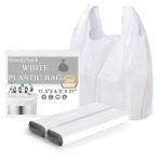 Plastic Bags, (11.5”x 6.5" x 21”)(200Pack) White Plastic Shopping Bags with Handles for Small Business Grocery T Shirt Bag Reusable and Disposable, in Bulk - Image 2