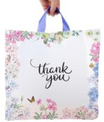 Purple Q Crafts Floral Thank You Plastic Bags 50 Pack 18" x 18" With Soft Loop Handle Thank You Shopping Bags - Image 2