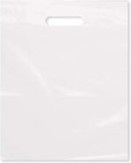Purple Q Crafts Plastic Bag With Die Cut Handle Bag 12" x 15" White Plastic Merchandise Bags 100 Pack for Retail, Gifts, Trade Show and More - Image 2