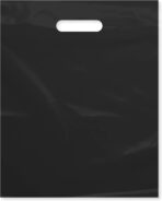 Purple Q Crafts Plastic Bag with Die Cut Handle Bag 12" x 15" Black Plastic Merchandise Bags Bulk Pack for Retail, Gifts, Trade Show and More (100) - Image 2