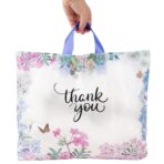 Purple Q Crafts Thank You Bags for Business 50 Pack 15" W x 12" H Floral Plastic Shopping Bags With Soft Loop Handle Thank You Shopping Bag - Image 2