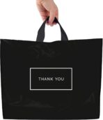 Purple Q Crafts Thank You Bags for Business Black Plastic Bags 50 Pack with Soft Loop Handle - Image 2