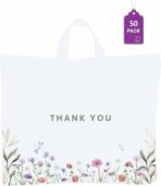Purple Q Crafts Thank You Bags for Business and Stores 50 Pack 15" W x 12" H Floral Plastic Shopping Bags With Soft Loop Handle - Image 2