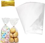 QOIUSO 100pcs Cellophane Treat Bags: 5 x11 Inch Clear Cellophane Bags for Treat Candy Snacks Cookies Dessert Bakery Gift Wrapping - Plastic Goodie Bags with 110 Twist Ties for Party Favors - Image 2