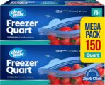Quart Freezer Bags - Double Zipper Seal -150 Count, (2 Packs of 75) Resealable Plastic Freezer Containers - Reusable Pouches for Food Storage, Meat, Fresh Vegetables, Fruit - Microwave-Safe, BPA Free - Image 2