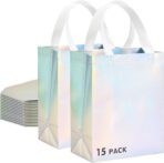 RACETOP 15 Pcs Iridescent Glossy Gift Bags Medium Size, 8x4x10 Inch Holographic Reusable Gift Bags with Handles, Ideal for Birthday, Wedding, Bachelorette, Party Favors, Holiday Goodie - Image 2