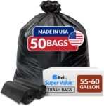 Reli. 55-60 Gallon Trash Bags Heavy Duty | 50 Bags | 50-60 Gallon | Large Black Garbage | Made in USA - Image 2