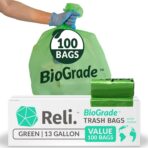 Reli. Biodegradable 13 Gallon Trash Bags | 100 Count | ASTM D6954 | Green | Eco-Friendly | Oxobiodegradable Under Certain Conditions (See Product Description) - Image 2