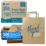 Reli. Brown Paper Bags w/Handles | 100 Pcs Bulk | 10"x6.75"x12" | Paper Thank You Bags, Kraft | Printed | Shopping, To Go, Thank You Gifts, Wedding | 25% Larger Than 10"x 5"x13" - Image 2