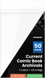 Resealable Mylar Current Comic Bags - Archival Quality & Acid-Free, 7" x 10.5", 1.5" Flap, 2 Mil Protection for Comic Book Collectors (50 Pack) - Image 2