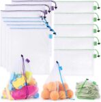 SPLF 12 Pcs Heavy Duty Reusable Mesh Produce Bags, Barcode Scanable See Through Food Safe Mesh Bags with Drawstring for Fruits, Vegetable, Food, Toys, Grocery Storage, Large Medium Small - Image 2