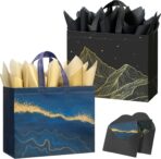 STYPOP 13" Large Gift Bags with Tissue Paper, 2 Pack Reusable Non-woven Happy Birthday Gift Bag with Handles, Perfect Gifts for Men & Women (Black, Blue). - Image 2