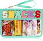 Snack Bag for Travel - Clear Chenille Varsity Letter Flat Pouch with Zipper, 12.2×8.46 inch Waterproof Clear Nylon Preppy Patch Makeup Cosmetic tote Bags for Women Girls - Image 2