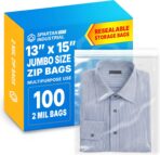 Spartan Industrial - 13" X 15" (100 Count) 2 Mil Clear Reclosable Zip Plastic Poly Bags with Resealable Lock Seal Zipper - Image 2