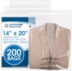 Spartan Industrial - 14” X 20” (200 Count) Self Seal Clear Poly Bags with Suffocation Warning for Packaging, Clothes - Permanent Adhesive - Image 2