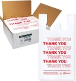 Thank You T-Shirt Carry-Out Bags, Disposable Plastic Bags with Handles for Shopping and Restaurant, 1/6 Barrel, 0.49 Mils, White/Red, 12" x 7" x 22" Large, 1000 Count - Image 2