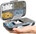 Travel Pill Organizer - Airtight Medicine Case for Traveling Portable Pharmacy Box with Labels Vitamin Container 8 Compartment Supplement Medication Holder Large Capacity Daily (Black) - Image 2