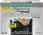 Ultrasac Contractor Trash Bags - (50 Pack/w Ties) - Heavy Duty 3 MIL Thick, 39" x 32", Shorter 33 Gallon Black Version - for Industrial, Commercial, Professional, Construction, Lawn, Leaf, and More - Image 2