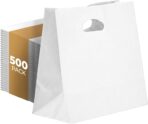 White Kraft Paper Bags with Die Cut Handles 11" x 6" x 11" - Recyclable Shopping Tote Bag for Retail, Gifts, Restaurant Takeout, Catering, Bakery, Small Business, Party Favors - 500 Pack - Image 2