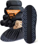 X-Large 100 Pcs Shoe Covers Disposable Non-Slip,Shoe Covers for Indoors Reusable,Slip-resistant, Durable, Breathable, Non-Woven Booties for Shoes Covers,Stretchable Fits Up To13 US Men,Black - Image 2