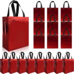 cabzymx 18 Pcs Glossy Red Small Gift Bags, Non-woven Holiday Treat Bags with Sturdy Base, 8x 3.9 x 9.8 In Reusable Goodie Bag Bulk for Birthday, Wedding, Easter, Party - Image 2
