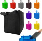 10 Pack Reusable Shopping Bags - 14.9x12.6x9.4 Inth Bulk Tote Bag for Grocery with 5 Pack Thick Plastic Bottom can Hold 50 Lbs, Foldable & Durable with Reinforced Handles - Image 2