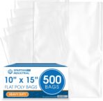10" X 15" Open-End Flat Poly Bags (500 Count) - 2 Mil Clear Plastic - No Adhesive Strip - For Packaging, Shipping, Storage - Spartan Industrial - Image 2