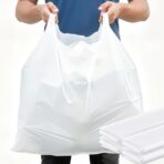 100 Pack 36'' x 24'' x 8'' Extra Large White Plastic Shopping Bags(0.8 Mil Thick) Reusable Heavy Duty Large T-shirt Grocery Bags Bulk with Handles for Restaurant, Retail, Business - Image 2