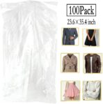 100 Pack Garment Bag Transparent Clothing Dust Cover Dustproof Hanging Clothes Suit Dress Jacket Cover for Dry Cleaner, Home Storage,Travel, Clothes Storage Closet,23.6 x 35.4 inches - Image 2