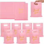 100 Pack Thank You Bags, 9x12 Inch Thank You Merchandise Bags Extra Thick Reusable Plastic Shopping Bag with Handles Goodie Bag for Small Business Retail Boutique Wedding Birthday Party Gifts (Pink) - Image 2