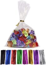 100 Pcs 10 in x 6 in(1.4mil.) Clear Flat Cello Cellophane Treat Bags Good for Bakery, Cookies, Candies,Dessert with 5 random Twist Ties! - Image 2