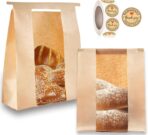 100 Pcs(13.7x8.2x3.5 in) Paper Bread Bags for Homemade Bread, Sourdough Bread Bags with Window, Sourdough Storage Bags for Bread Packaging includes 500 Cute Seal Stickers - Image 2