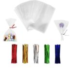 100PCS Cellophane Bags 3x5 inches, Clear Treat Bags with 4’’ Twist Ties, Plastic Cello Bags - 1.4 mils Thick OPP Rice Crispy Bags for Gift Goodie Favor Candy Cake Pop Birthday Party Cookies (3’’ x 5’’) - Image 2