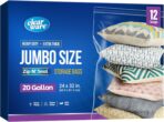 12 Count - Large Plastic Bags With Zipper Top, 20 Gallon Size 24" x 32", Extra Large Storage Bags, For Clothes, Travel, Moving, BPA-Free, Heavy Duty 3-Mil Thick - Image 2