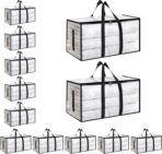 12 Pack-Extra Large Heavy Duty Moving Bags - Waterproof Storage Totes with Handles & Zippers, Foldable for College Dorm, Storage (Clear) - Image 2