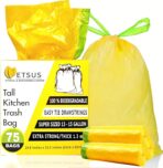 13 Gallon Biodegradable Trash Bags with Drawstrings, 75 Count Plant Based, Code Q Tall Kitchen Compost Bags 50 Liter Bin - Green Garbage Liners - 1.3 mil Thick Heavy Duty and Eco Friendly Trash Bags - Image 2