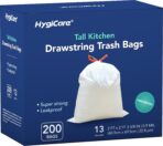 13 Gallon Tall Kichen Trash Bags, Unscented 200 Count Drawstring Garbage Bags, Pre-Separated, Ultra Strong, Leakproof, Sturdy, White - Image 2