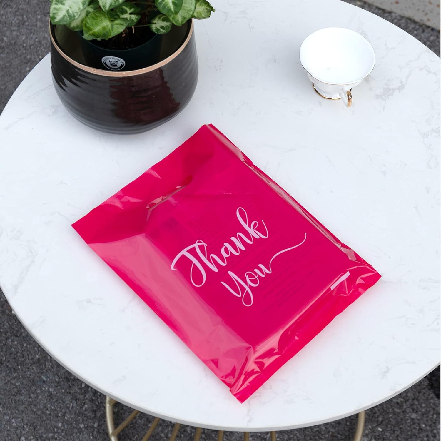 Thank You Bags, 100 Pack Bulk Plastic, Merchandise Bags for Packaging Products, Die Cut Shopping Bags for Small Business, Boutique Bags for Retail Wholesale (Small(9"x12"), Pink) - Image 3