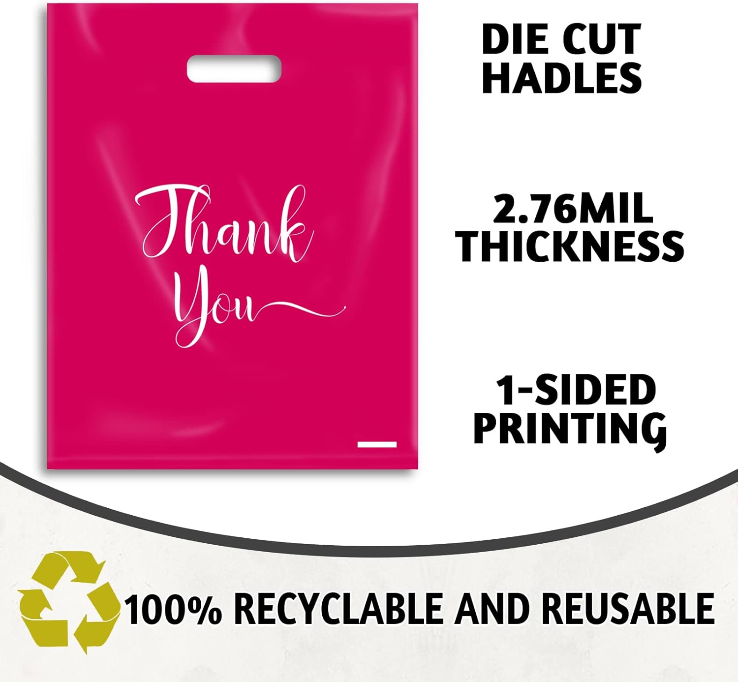 Thank You Bags, 100 Pack Bulk Plastic, Merchandise Bags for Packaging Products, Die Cut Shopping Bags for Small Business, Boutique Bags for Retail Wholesale (Small(9"x12"), Pink) - Image 5