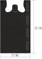 Large Plain Black (400 Count) Embossed T-Shirt Bag, 12 inch X 7 inch X 22 inch, 17 mic, Black Bags with Handled, Bulk, Grocery, Retail, Heavy Duty - Image 3