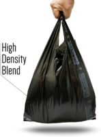 Large Plain Black (400 Count) Embossed T-Shirt Bag, 12 inch X 7 inch X 22 inch, 17 mic, Black Bags with Handled, Bulk, Grocery, Retail, Heavy Duty - Image 6