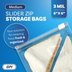100 Count - Slider Zip Food Storage Sandwich Bags, 6" x 6" (1 Pint) 3 Mil Heavy Duty, Strong & Durable For Freezer Storage, For Sandwiches, Snacks & More. GPI - Image 6