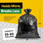 EconoHome 55-60 Gallon Contractor Garbage Bags - 3 Mil Extra Thick Heavy Duty Trash Bags for Construction, Lawn & Yard Cleanup, Demo & Commercial Use - Made in USA - Extra Large, 38x53" - 50-Count - Image 3