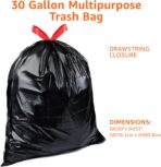 Amazon Basics 30 Gallon Multipurpose Drawstring Trash Bags, 20% Post Consumer Recycled, Black with Red Drawstring, 50 Count - Image 4